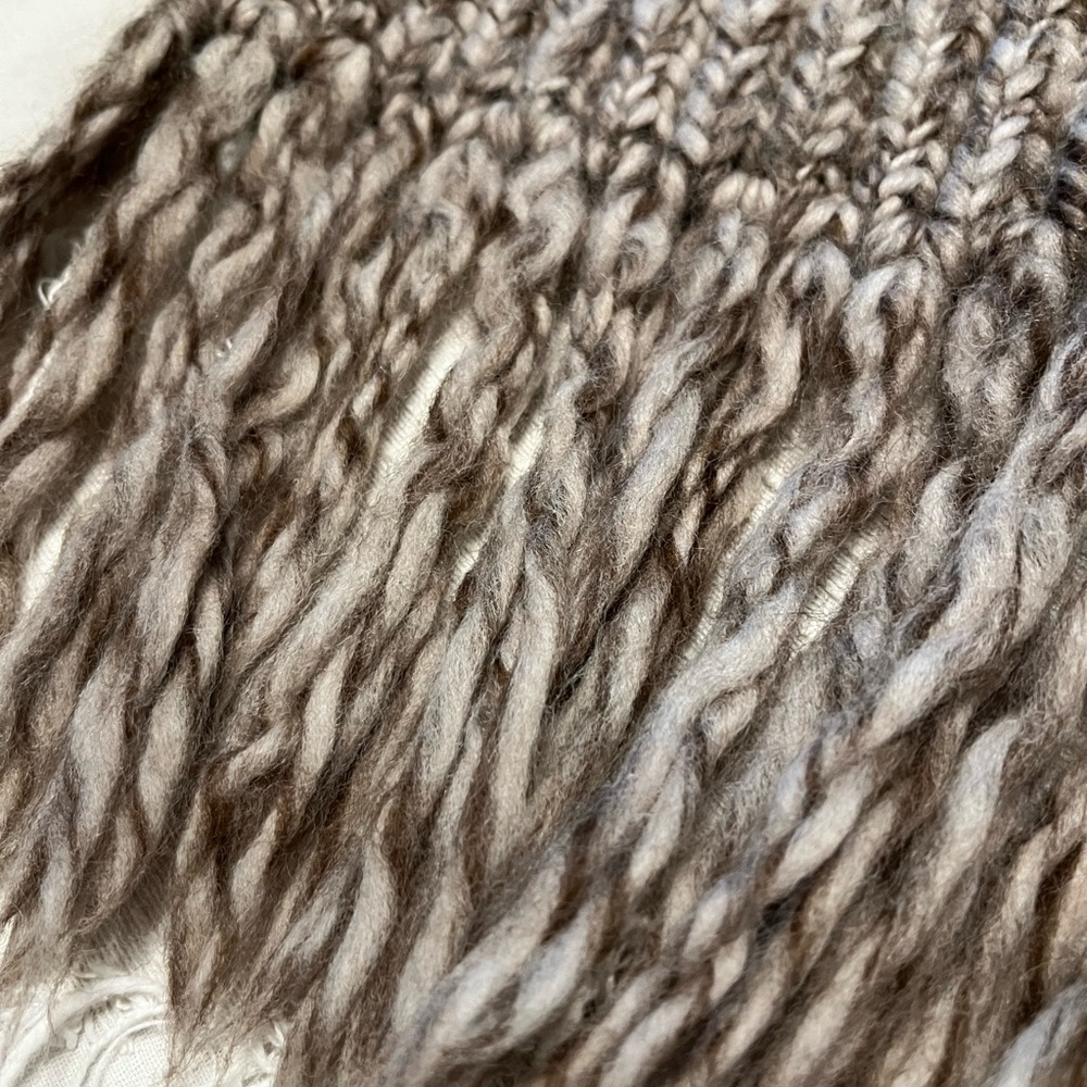 COACH 100% wool fringe scarf gray cream LONG mens women unisex like new - Picture 6 of 6